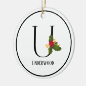 Elegant Kerstmis Holly Monogram Letter U Keramisch Ornament (Links)