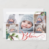 Elegant Kerstmis Holly Pine 5 Foto Holiday Kaart (Voorkant)