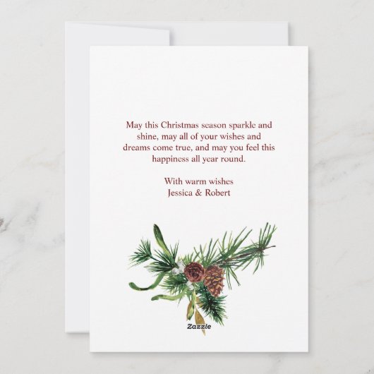 Elegant Kerstmis Holly Pine Photo Holiday Card Feestdagenkaart (Achterkant)