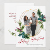 Elegant Kerstmis Holly Pine Photo Holiday Card Feestdagenkaart (Voorkant / Achterkant)