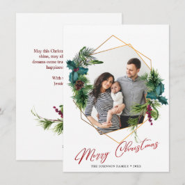 Elegant Kerstmis Holly Pine Photo Holiday Card Feestdagenkaart