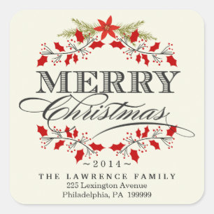 Elegant Kerstmis Holly Wreater Square Stickers