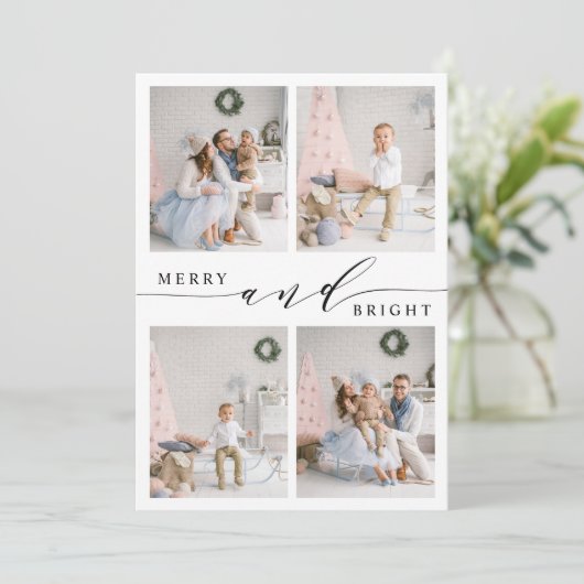 Elegant Kerstmis & Lichtjes 4 Foto Collage Feestdagenkaart (Staand voorkant)