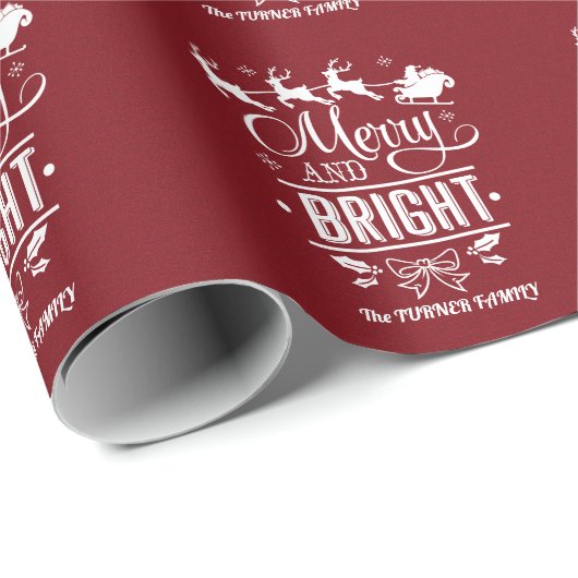 Elegant Kerstmis "Merry and Bright" Rode Glitters Cadeaupapier (Rol Hoek)