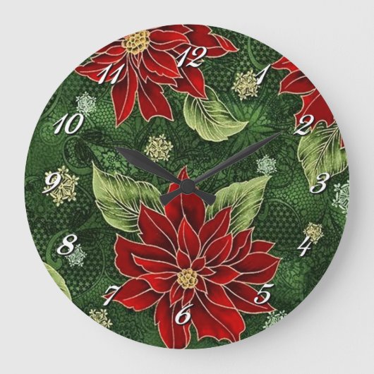 Elegant Kerstmis met de muur van Poinsettia Grote Klok (Voorkant)