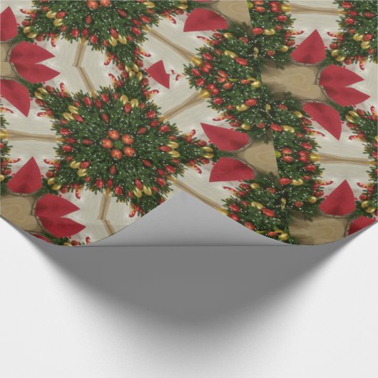 Elegant Kerstmis met rode groene kaleidoscopie Cadeaupapier (Hoek)