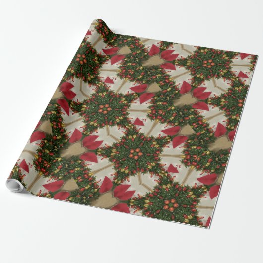 Elegant Kerstmis met rode groene kaleidoscopie Cadeaupapier (Uitgerold)