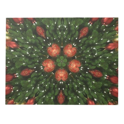 Elegant Kerstmis met rode groene kaleidoscopie Notitieblok (Voorkant)