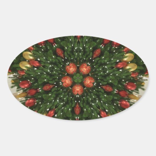 Elegant Kerstmis met rode groene kaleidoscopie Ovale Sticker (Voorkant)