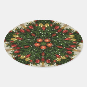 Elegant Kerstmis met rode groene kaleidoscopie Ovale Sticker