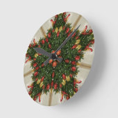 Elegant Kerstmis met rode groene kaleidoscopie Ronde Klok (Hoek)