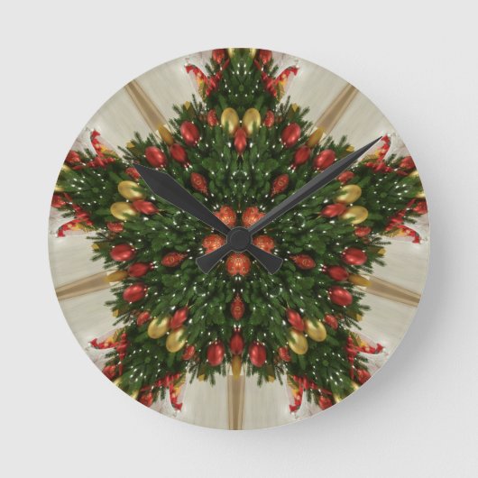 Elegant Kerstmis met rode groene kaleidoscopie Ronde Klok (Voorkant)