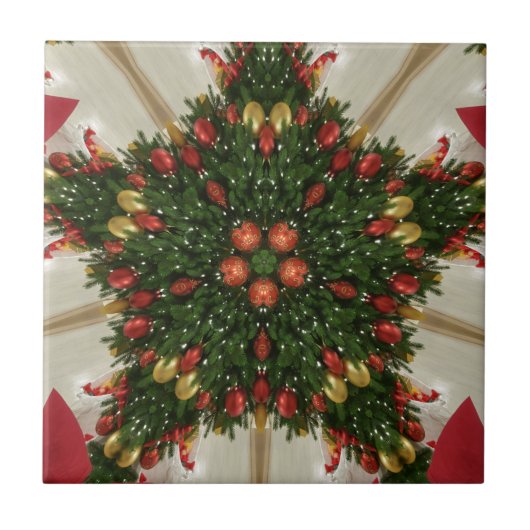 Elegant Kerstmis met rode groene kaleidoscopie Tegeltje (Voorkant)