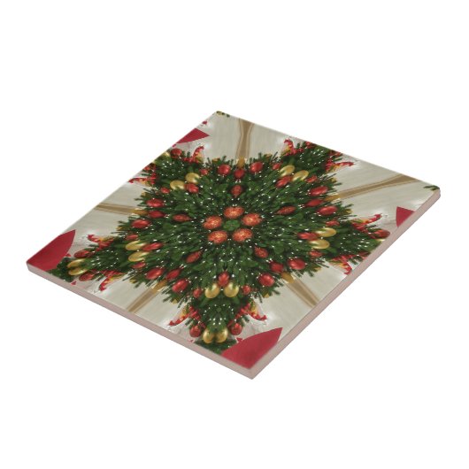 Elegant Kerstmis met rode groene kaleidoscopie Tegeltje (Zijkant)