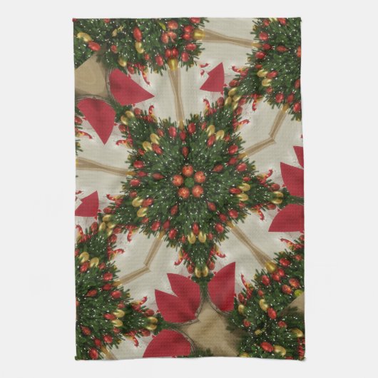 Elegant Kerstmis met rode groene kaleidoscopie Theedoek (Verticaal)