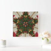 Elegant Kerstmis met rode groene kaleidoscopie Vierkante Klok (Huis)
