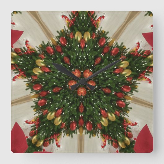 Elegant Kerstmis met rode groene kaleidoscopie Vierkante Klok (Voorkant)