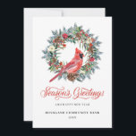 Elegant Kerstmis met rode kardinaal Corporate Feestdagenkaart<br><div class="desc">Deze zakelijke kerstkaart is elegant en professioneel en bevat een pijnboom met een rode kardinaal in het midden. Een editable pre-gedrukt bericht en plaats voor uw bedrijf logo is op de rug. U kunt de optie logo alleen verwijderen als u deze niet wilt gebruiken.</div>