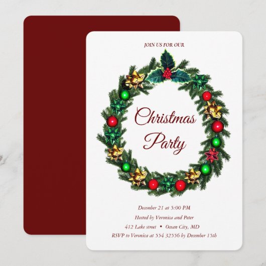 Elegant Kerstmis met rode Ornamenten Kaart (Voorkant / Achterkant)