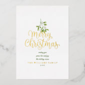 Elegant Kerstmis Mistletoe Foto Goud Folie Feestdagenkaart (Voorkant)