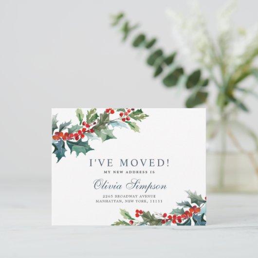 Elegant Kerstmis Mistletoe Moving Announge Briefkaart (Staand voorkant)
