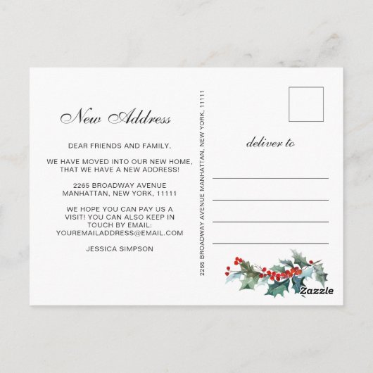 Elegant Kerstmis Mistletoe Moving Announge Briefkaart (Achterkant)