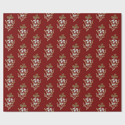 Elegant Kerstmis Mistletoe Pattern op Red Cadeaupapier (Vlak)
