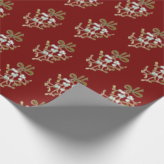 Elegant Kerstmis Mistletoe Pattern op Red Cadeaupapier (Hoek)