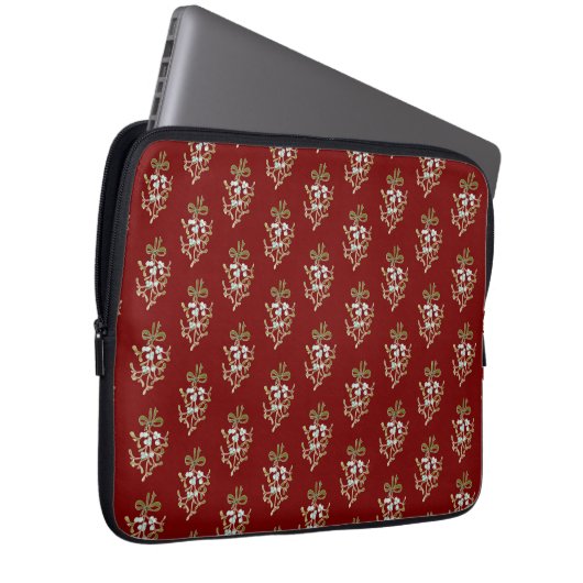 Elegant Kerstmis Mistletoe Pattern op Red Laptop Sleeve (Voorkant Rechts)