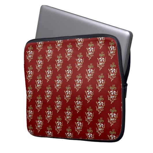 Elegant Kerstmis Mistletoe Pattern op Red Laptop Sleeve (Voorkant Links)