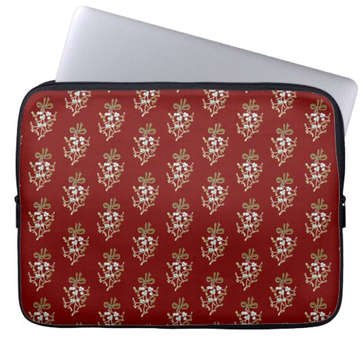 Elegant Kerstmis Mistletoe Pattern op Red Laptop Sleeve (Voorkant)