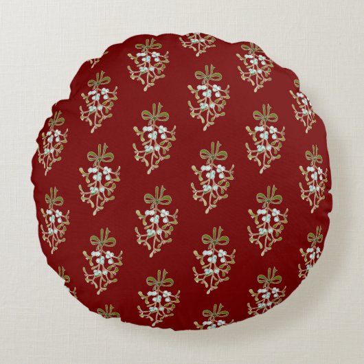 Elegant Kerstmis Mistletoe Pattern op Red Rond Kussen (Voorkant)
