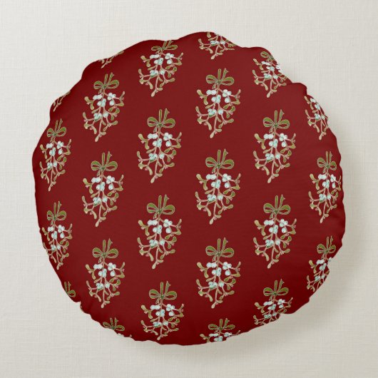 Elegant Kerstmis Mistletoe Pattern op Red Rond Kussen (Achterkant)