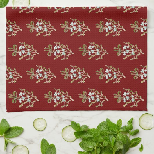 Elegant Kerstmis Mistletoe Pattern op Red Theedoek (Gevouwen)