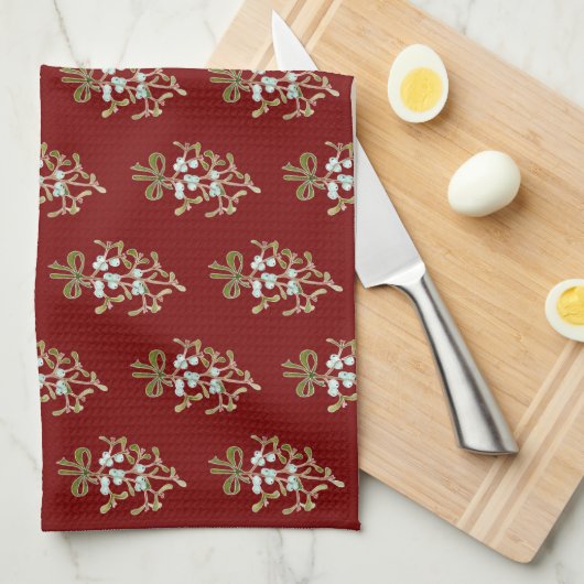 Elegant Kerstmis Mistletoe Pattern op Red Theedoek (Quarter Fold)