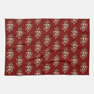 Elegant Kerstmis Mistletoe Pattern op Red Theedoek