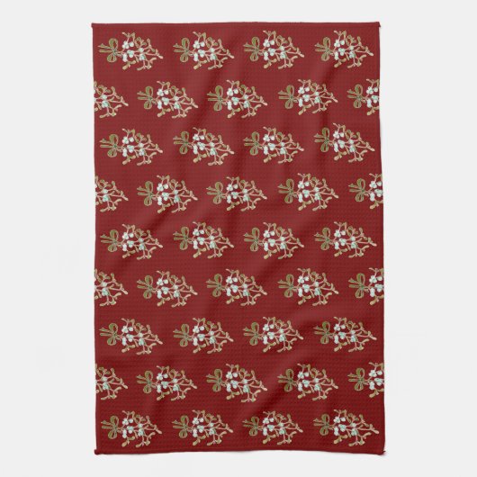 Elegant Kerstmis Mistletoe Pattern op Red Theedoek (Verticaal)