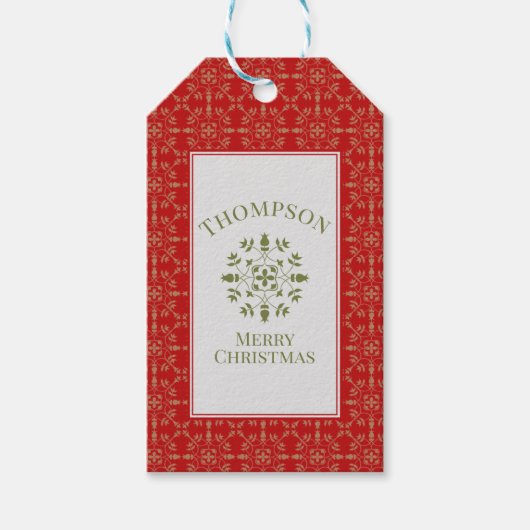 Elegant Kerstmis Modern Snowflake Holiday Patroon Cadeaulabel (Voorkant)