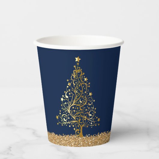 Elegant Kerstmis Nieuwjaar Blauw Glitter Papieren Bekers (Voorkant)