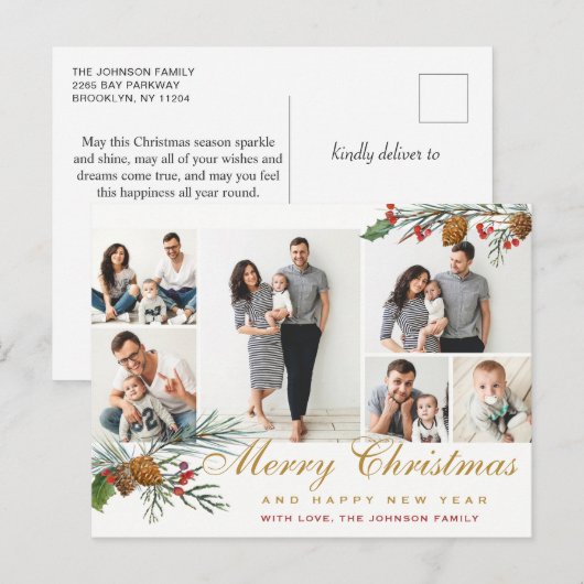 Elegant Kerstmis Pine Cones 6 Fotogroet Briefkaart (Voorkant / Achterkant)