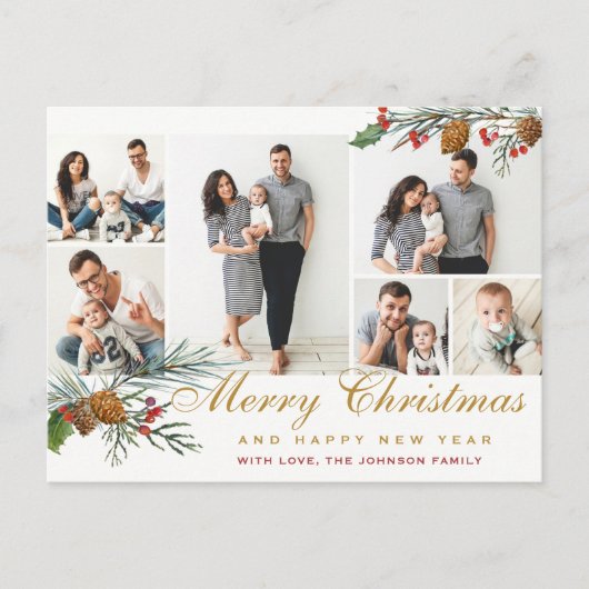 Elegant Kerstmis Pine Cones 6 Fotogroet Briefkaart (Voorkant)