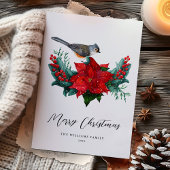 Elegant Kerstmis Poinsettia Bird Non-Foto Feestdagenkaart
