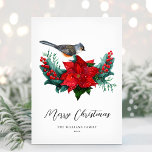 Elegant Kerstmis Poinsettia Bird Non-Foto Feestdagenkaart<br><div class="desc">Wens je vrienden en familie een gelukkig vakantieseizoen met deze elegante kerstpunsettia en het holly berries ontwerp. Pas uw vakantiegroet en familienaam aan.</div>