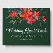 Elegant Kerstmis Poinsettia Floral Green Wedding Gastenboek (Voorkant)