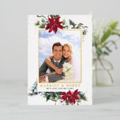 Elegant Kerstmis Poinsettia Foto Gold Folie Feestdagenkaart (Staand Voorkant)