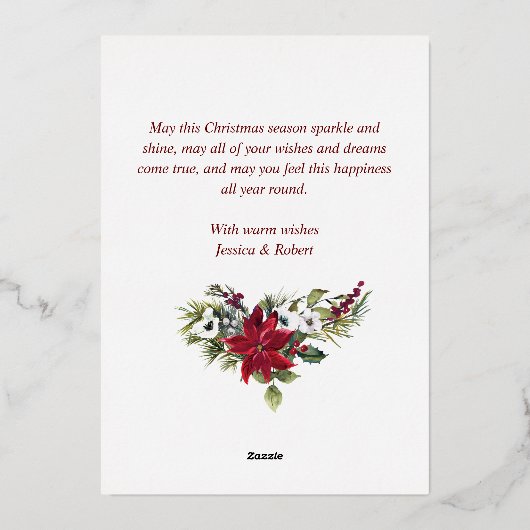 Elegant Kerstmis Poinsettia Foto Gold Folie Feestdagenkaart (Achterkant)