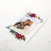 Elegant Kerstmis Poinsettia Foto Gold Folie Feestdagenkaart (Gedraaid)