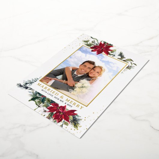 Elegant Kerstmis Poinsettia Foto Gold Folie Feestdagenkaart (Gedraaid)