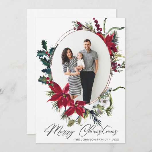 Elegant Kerstmis Poinsettia Foto Greep Feestdagenkaart (Voorkant / Achterkant)