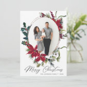 Elegant Kerstmis Poinsettia Foto Greep Feestdagenkaart (Staand voorkant)